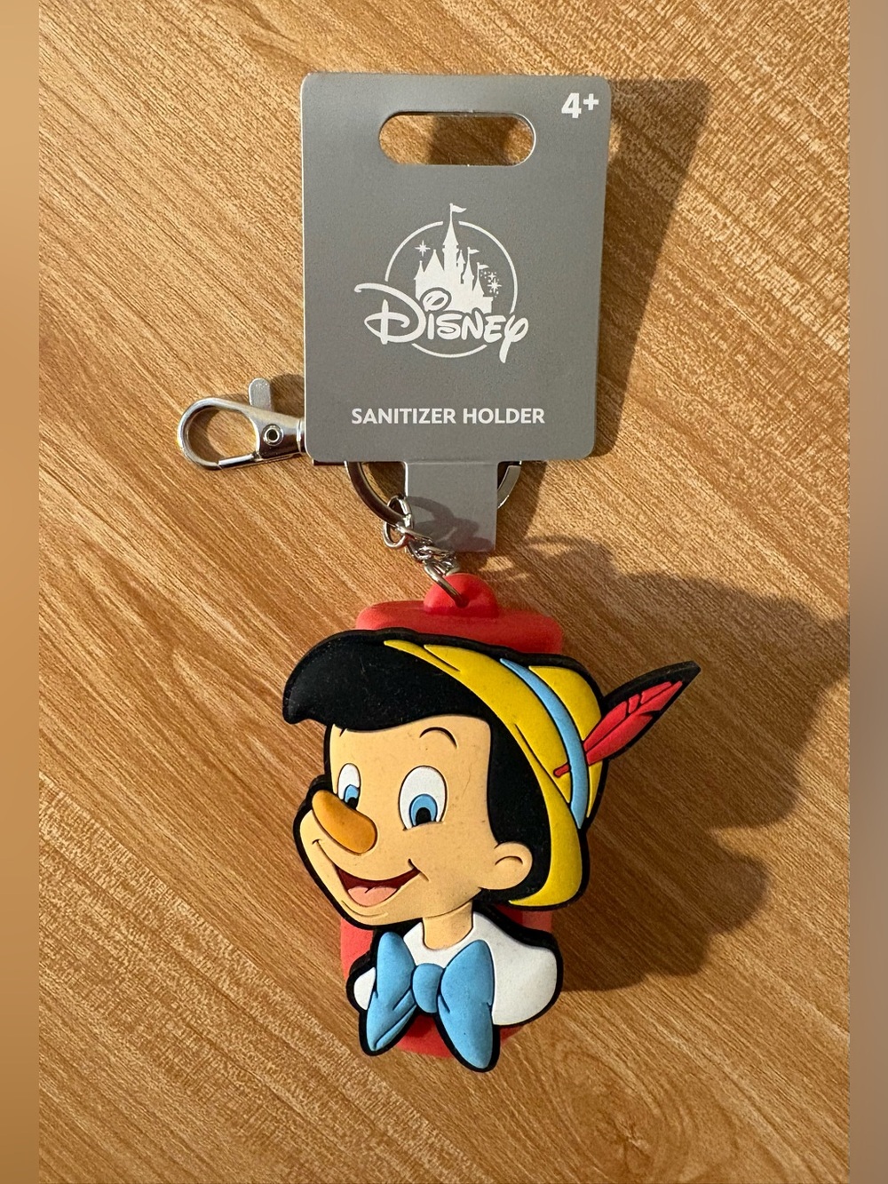 Disney Parks Keychain Pinocchio Small Clip On Keychain Hand Sanitizer Holder NWT